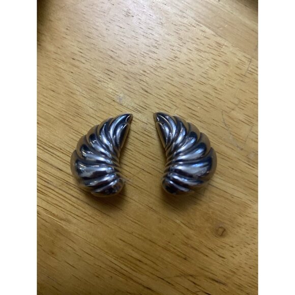 Vtg Jondell Spain Silver 925 Ribbed Crescent Shaped Clip-On Earrings MCM - Picture 7 of 7